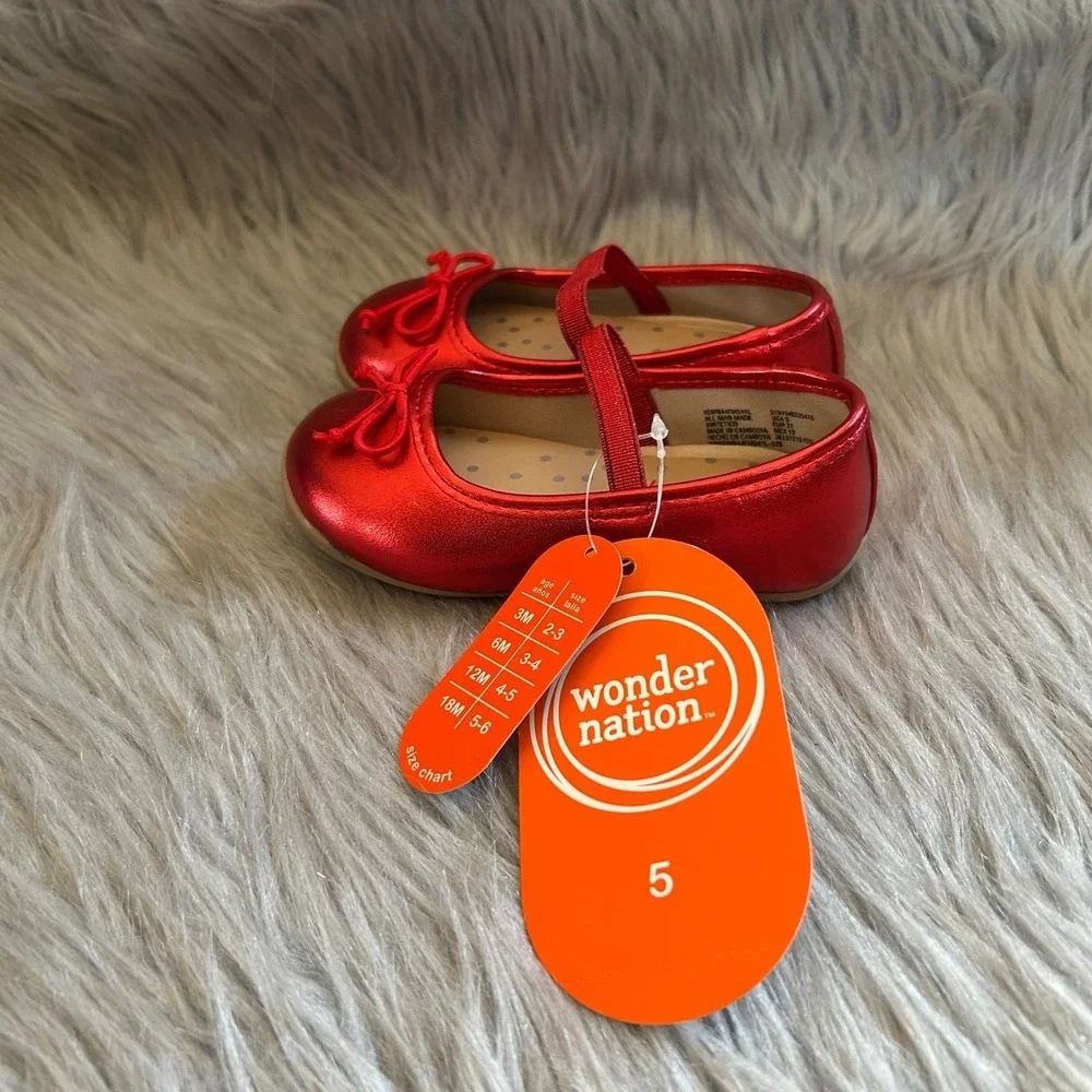 Wonder Nation Bow Ballet Shoes Baby Girls Size 5 Red Mary‎ Jane Slip On